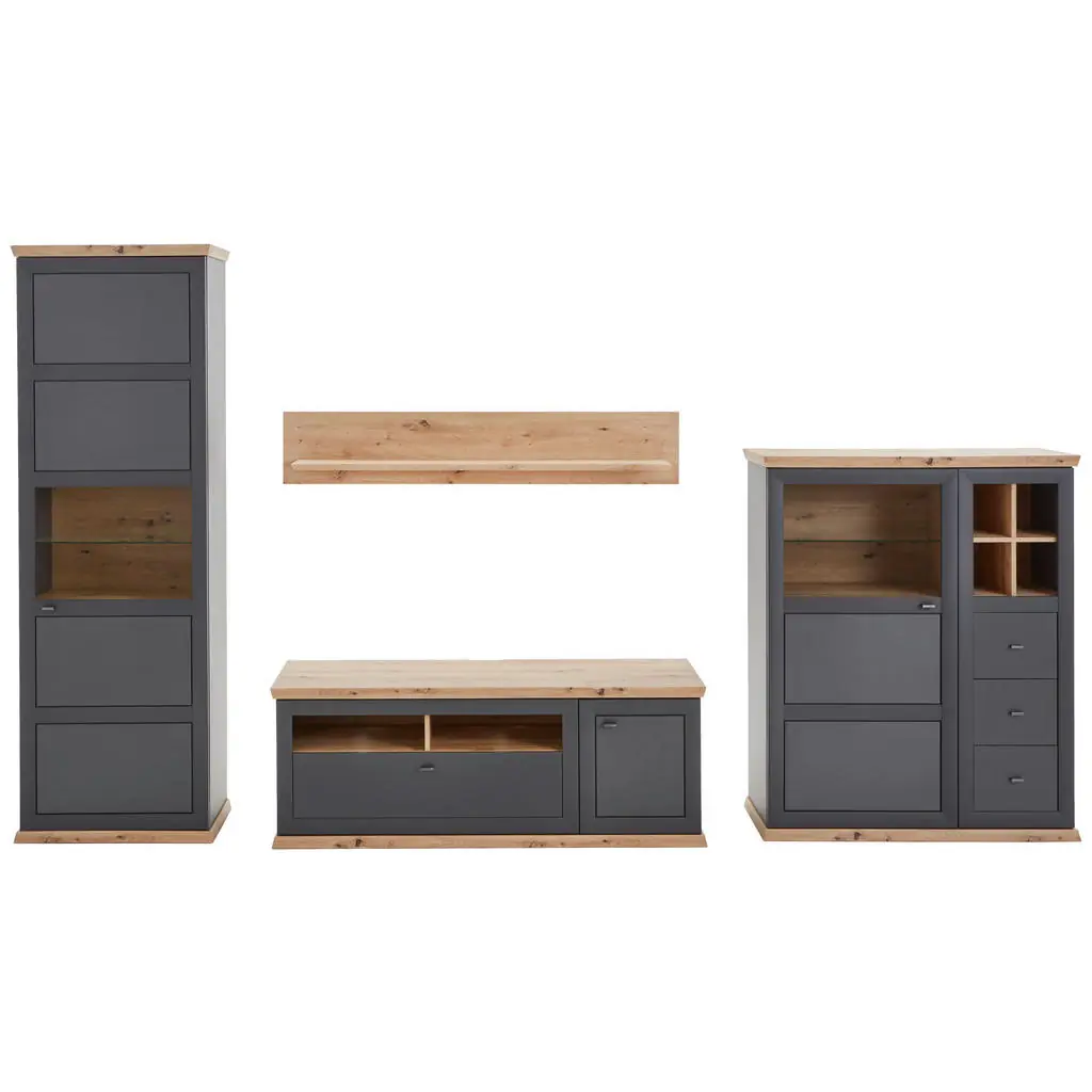 Set Mobila Living, antracit, culoare lemn stejar, 329,4/209/50,3 cm