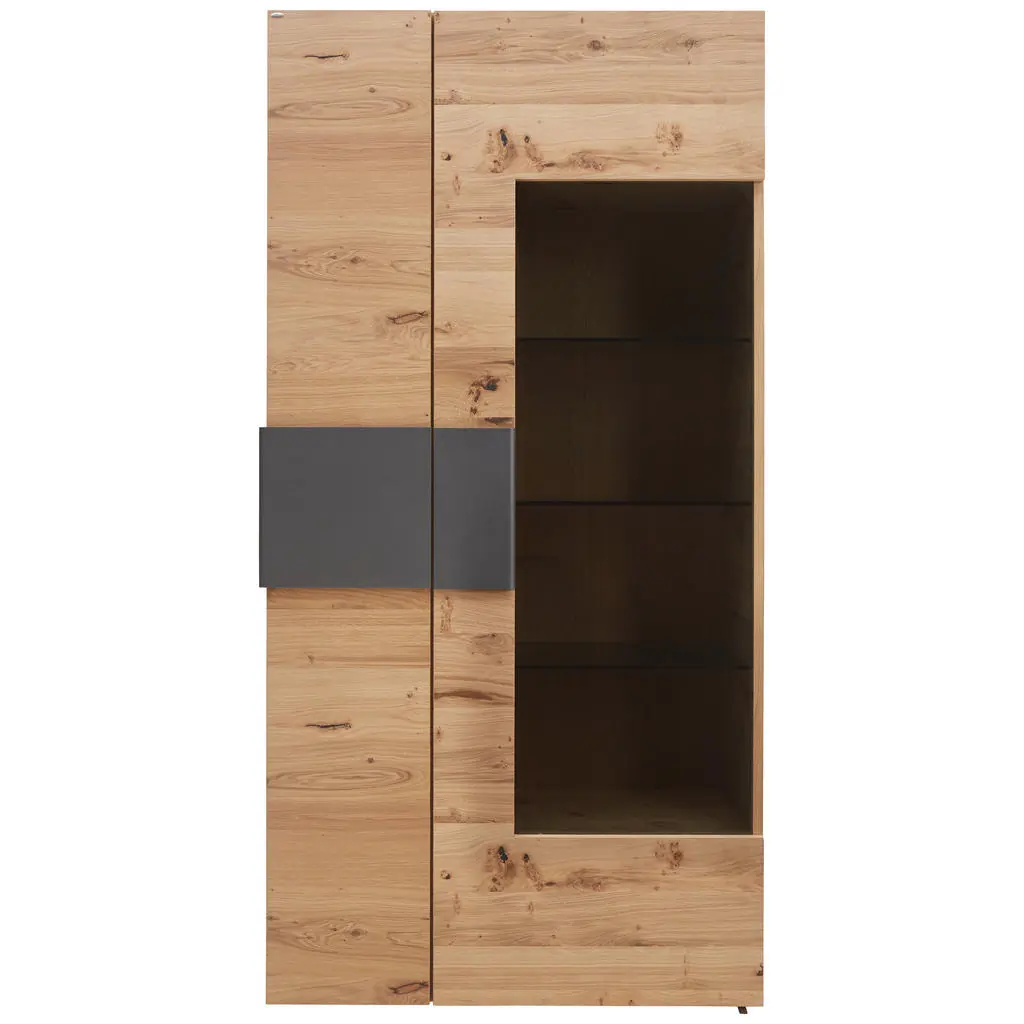 Vitrină, furniruit, placă din lemn masiv stratificat (panou), stejar sălbatic antracit, culoare lemn stejar