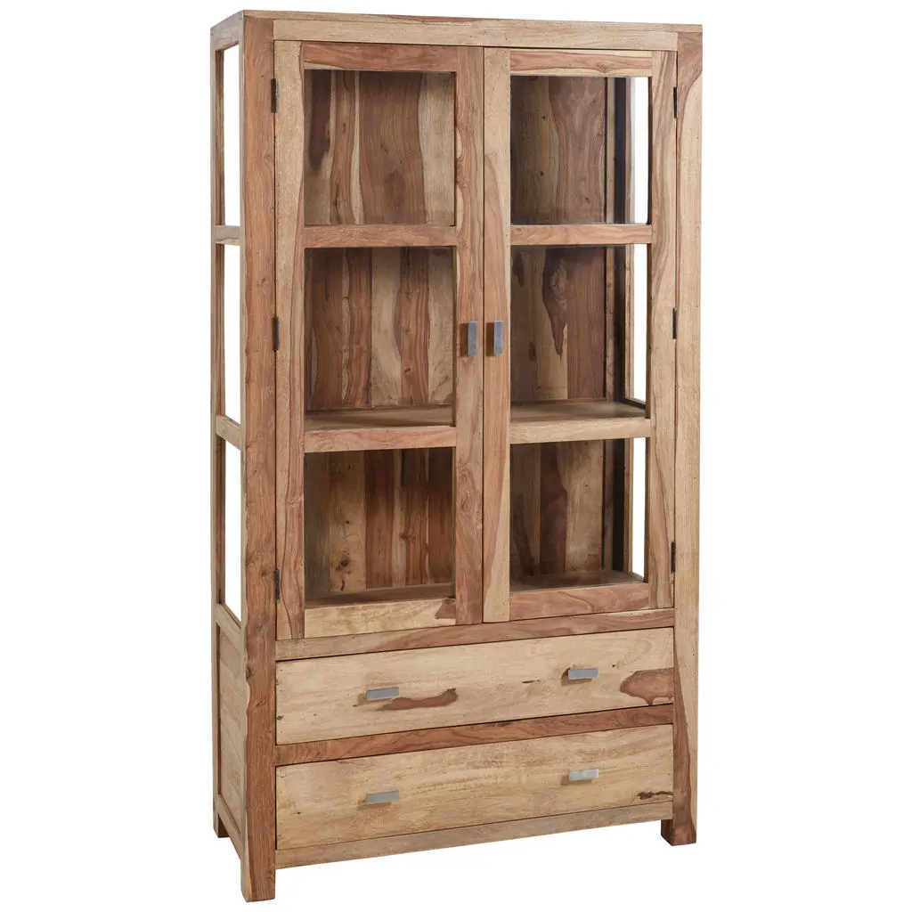 Vitrină, masiv, lemn de sheesham culoare lemn sheesham