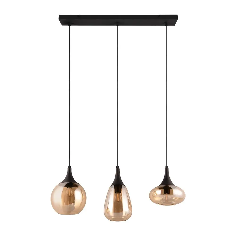 Lustră neagră/portocalie cu abajur din sticlă Lumina – Trio