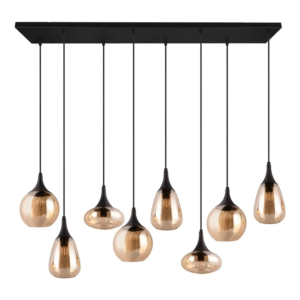 Lustră neagră/portocalie cu abajur din sticlă Lumina – Trio