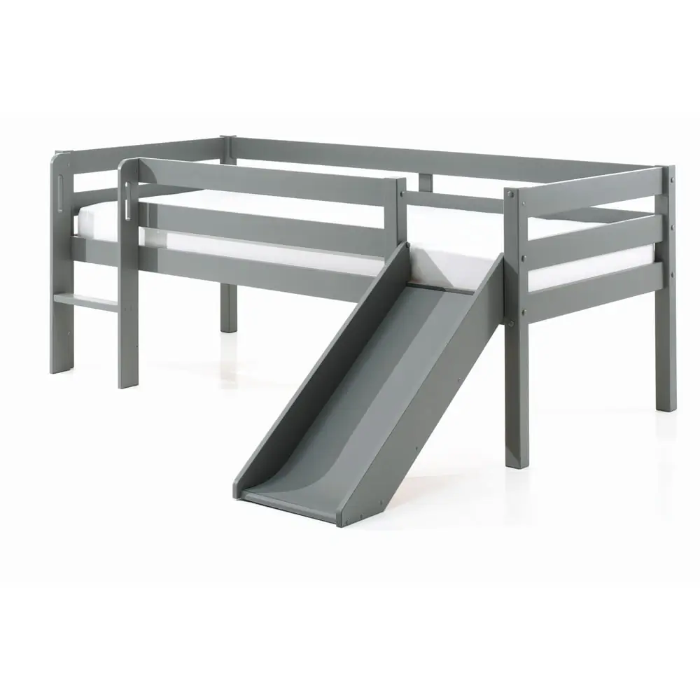 Pat înalt cu tobogan pentru copii gri 90 x 200 cm Pino - Vipack
