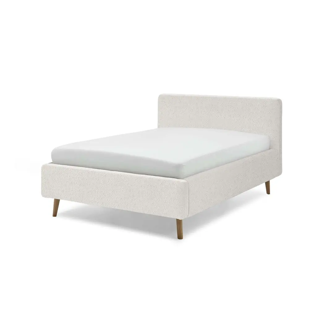 Pat matrimonial alb tapițat cu spațiu de depozitare cu somieră 140x200 cm Mattis – Meise Möbel