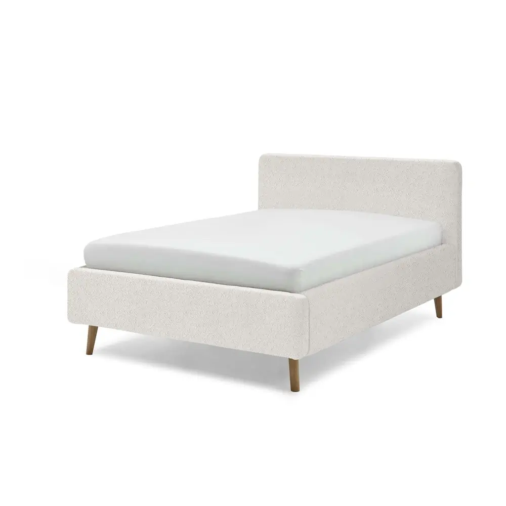 Pat matrimonial alb tapițat cu spațiu de depozitare cu somieră 180x200 cm Mattis – Meise Möbel