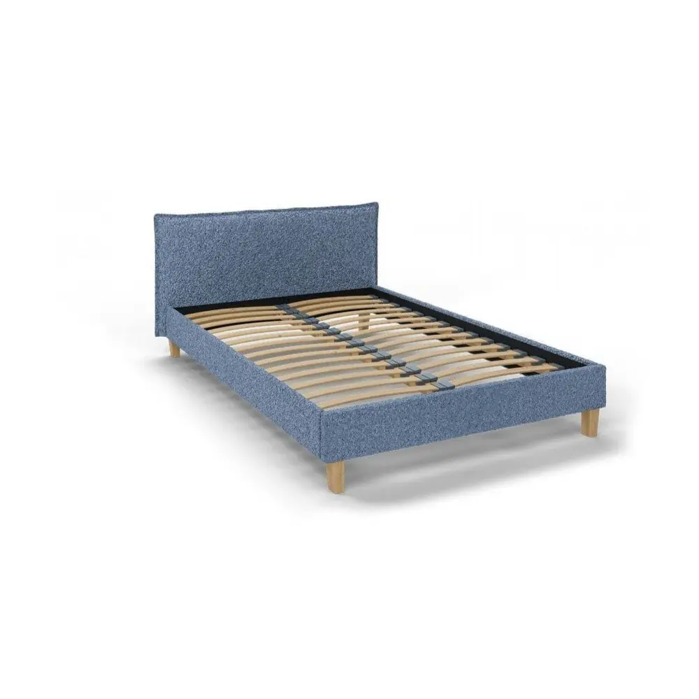 Pat matrimonial albastru cu tăblie și somieră 140x200 cm Tina – Ropez