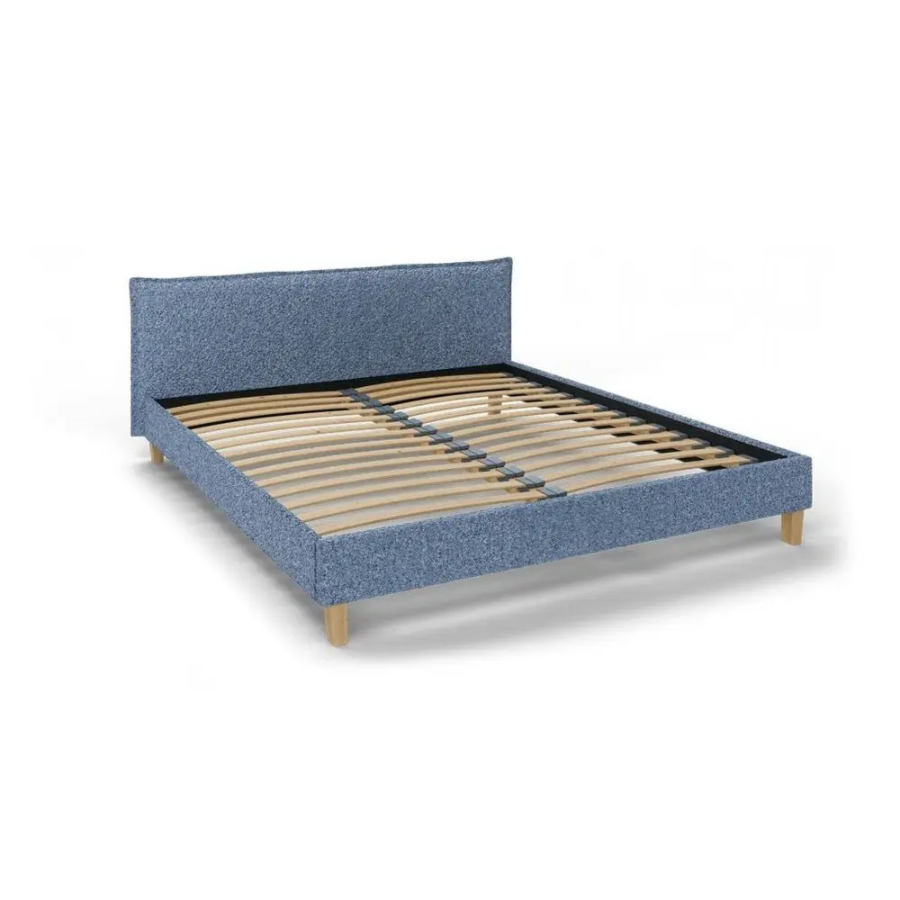 Pat matrimonial albastru cu tăblie și somieră 160x200 cm Tina – Ropez