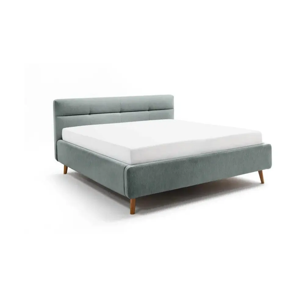 Pat matrimonial albastru deschis tapițat cu spațiu de depozitare cu somieră 160x200 cm Lotte – Meise Möbel