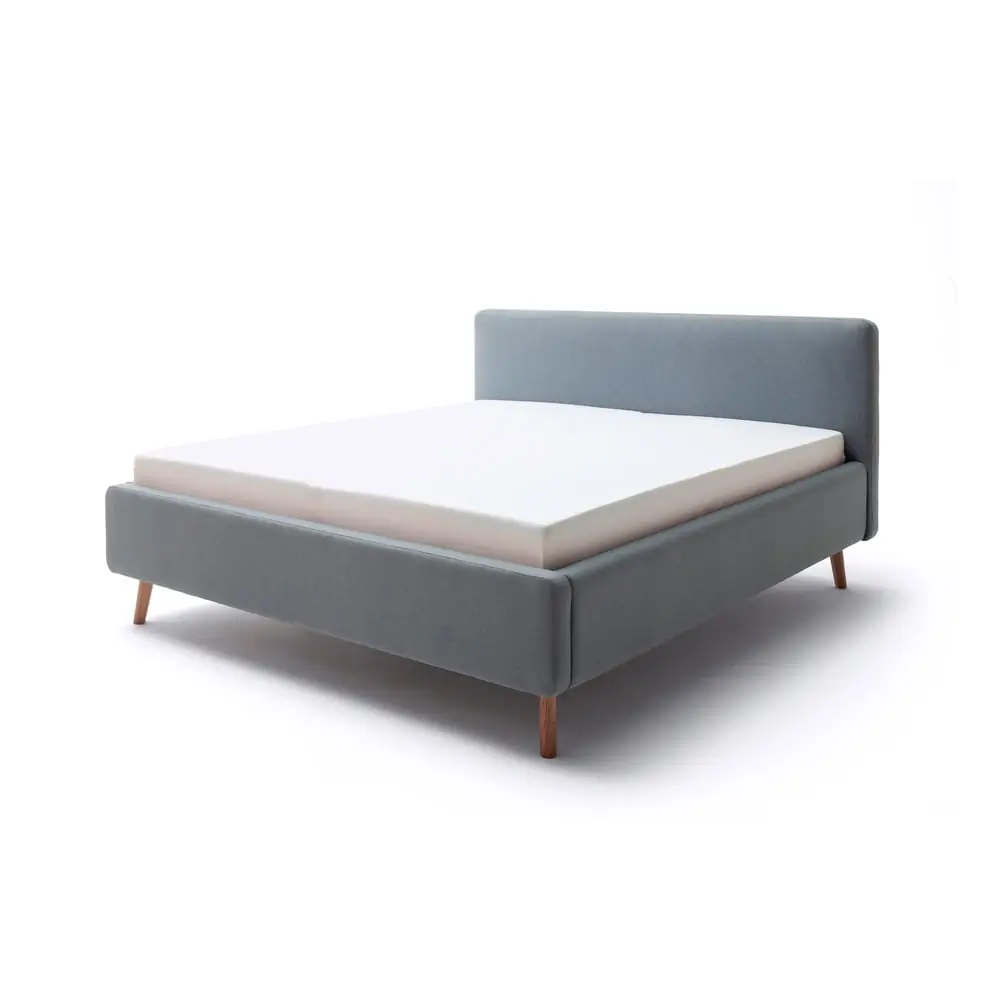 Pat matrimonial albastru prăfuit tapițat cu spațiu de depozitare cu somieră 160x200 cm Mattis – Meise Möbel