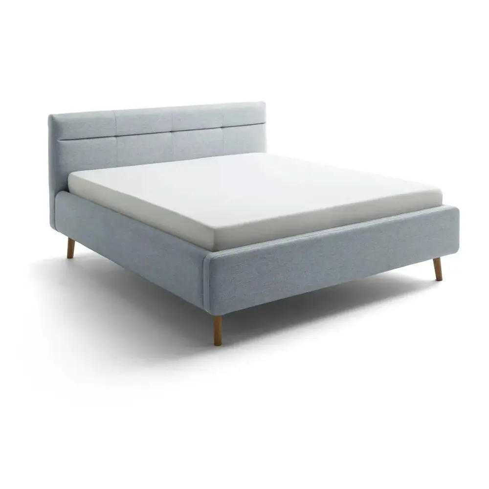 Pat matrimonial albastru prăfuit tapițat cu spațiu de depozitare cu somieră 180x200 cm Lotte – Meise Möbel