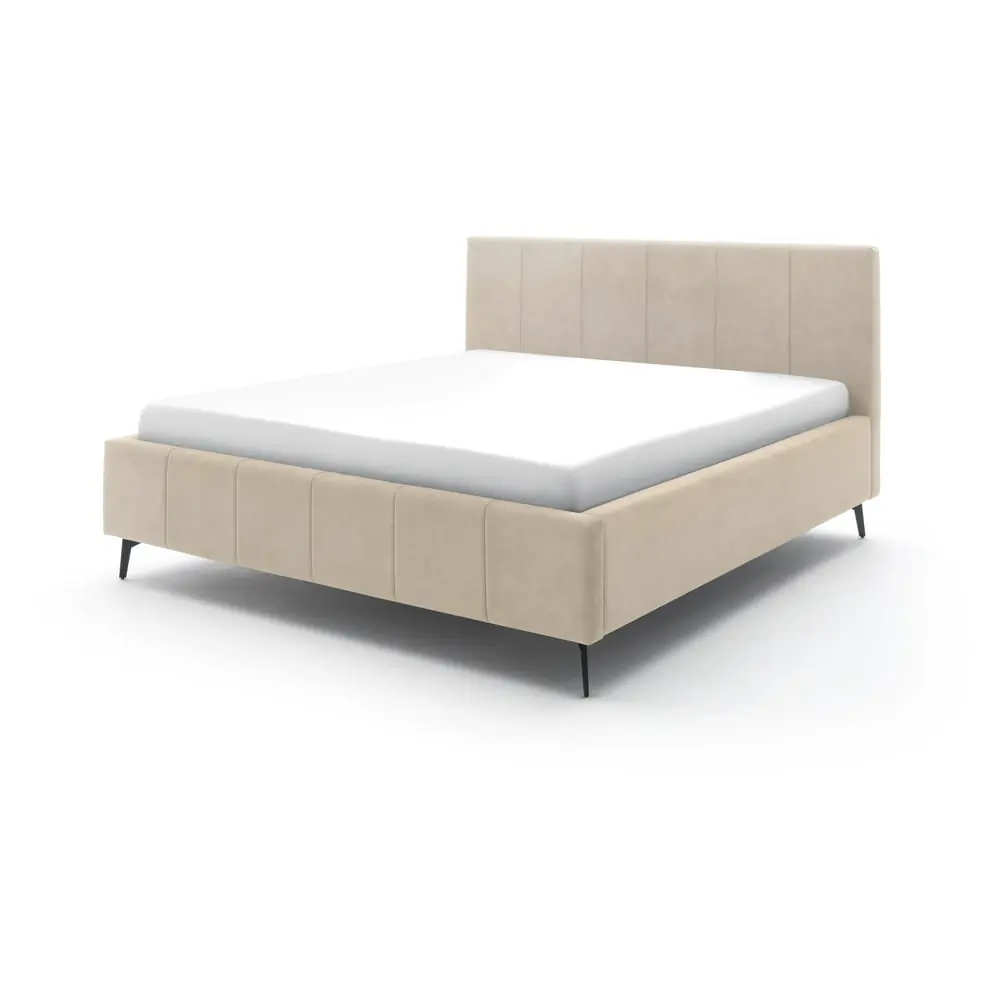 Pat matrimonial bej tapițat cu spațiu de depozitare cu somieră 160x200 cm Lizzano – Meise Möbel