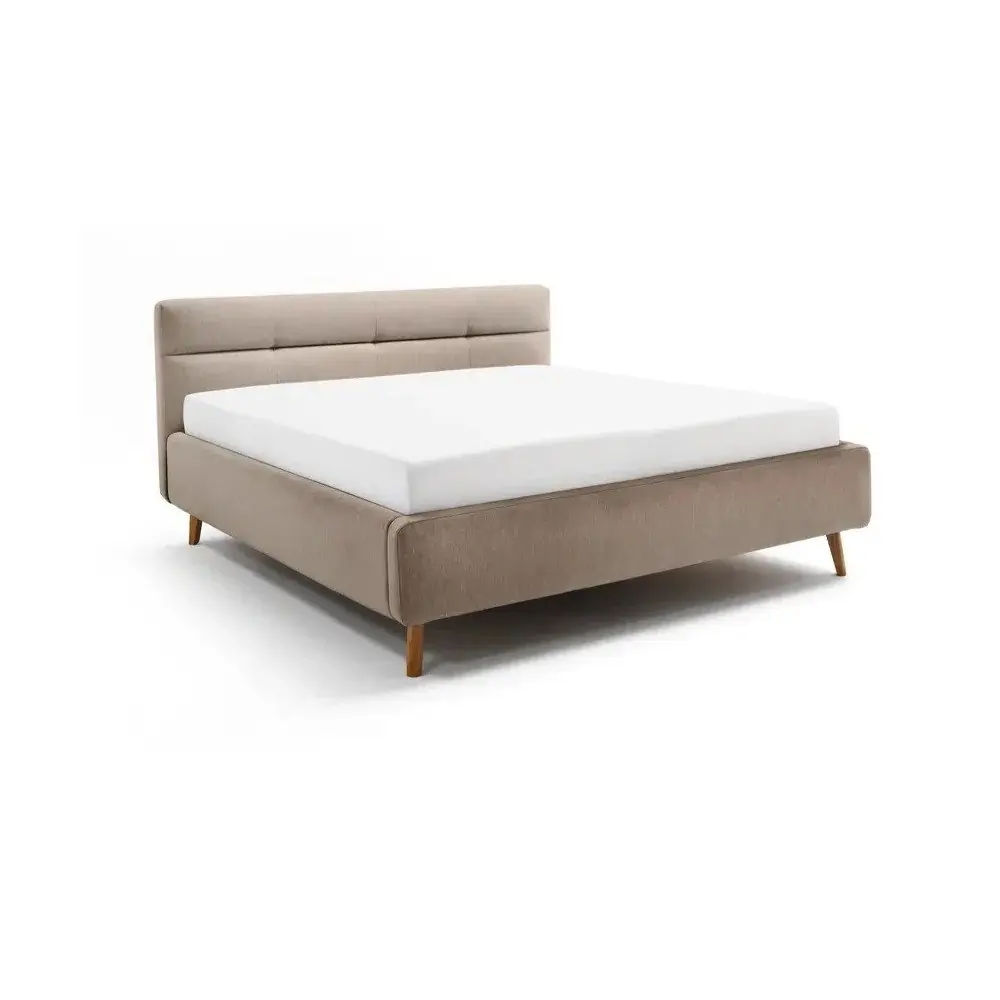Pat matrimonial bej tapițat cu spațiu de depozitare cu somieră 180x200 cm Lotte – Meise Möbel