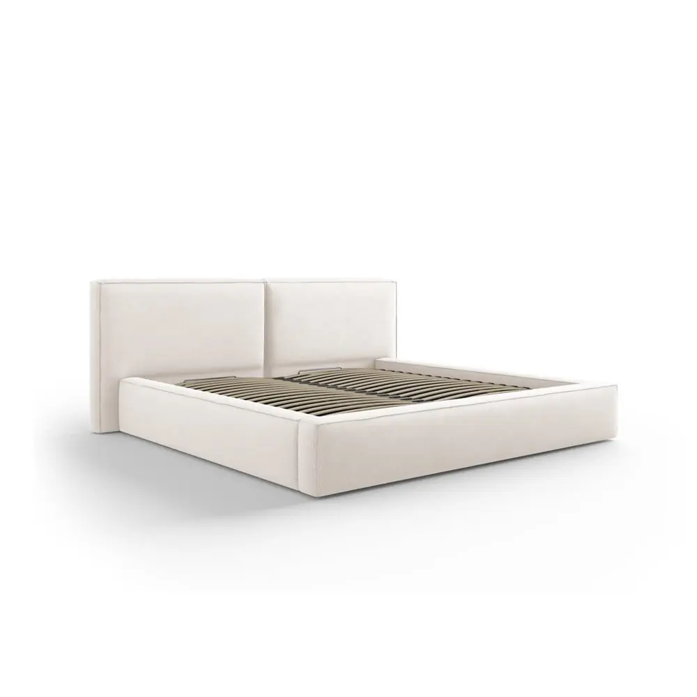 Pat matrimonial bej tapițat cu spațiu de depozitare și somieră 140x200 cm Arendal – Cosmopolitan Design