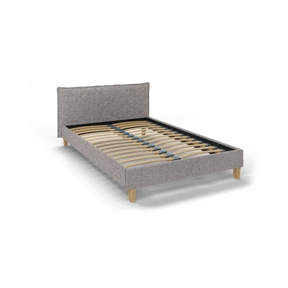 Pat matrimonial gri cu tăblie și somieră 140x200 cm Tina – Ropez