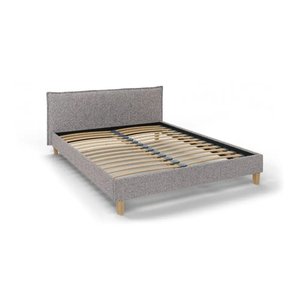 Pat matrimonial gri cu tăblie și somieră 160x200 cm Tina – Ropez