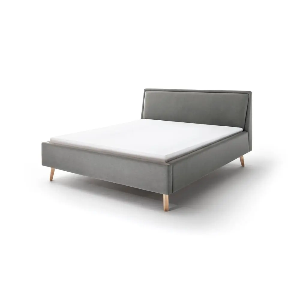 Pat matrimonial gri deschis tapițat fără somieră 180x200 cm Frieda – Meise Möbel