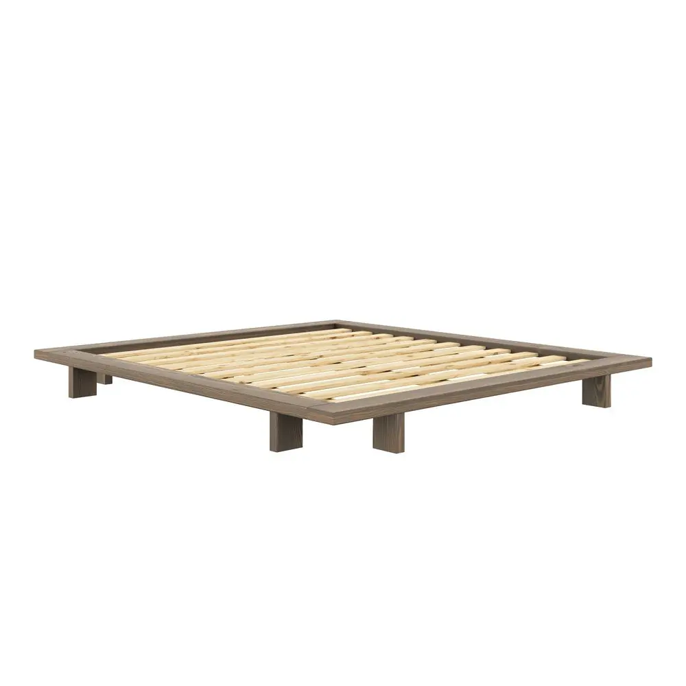 Pat matrimonial maro din lemn masiv de pin cu somieră 180x200 cm Japan – Karup Design