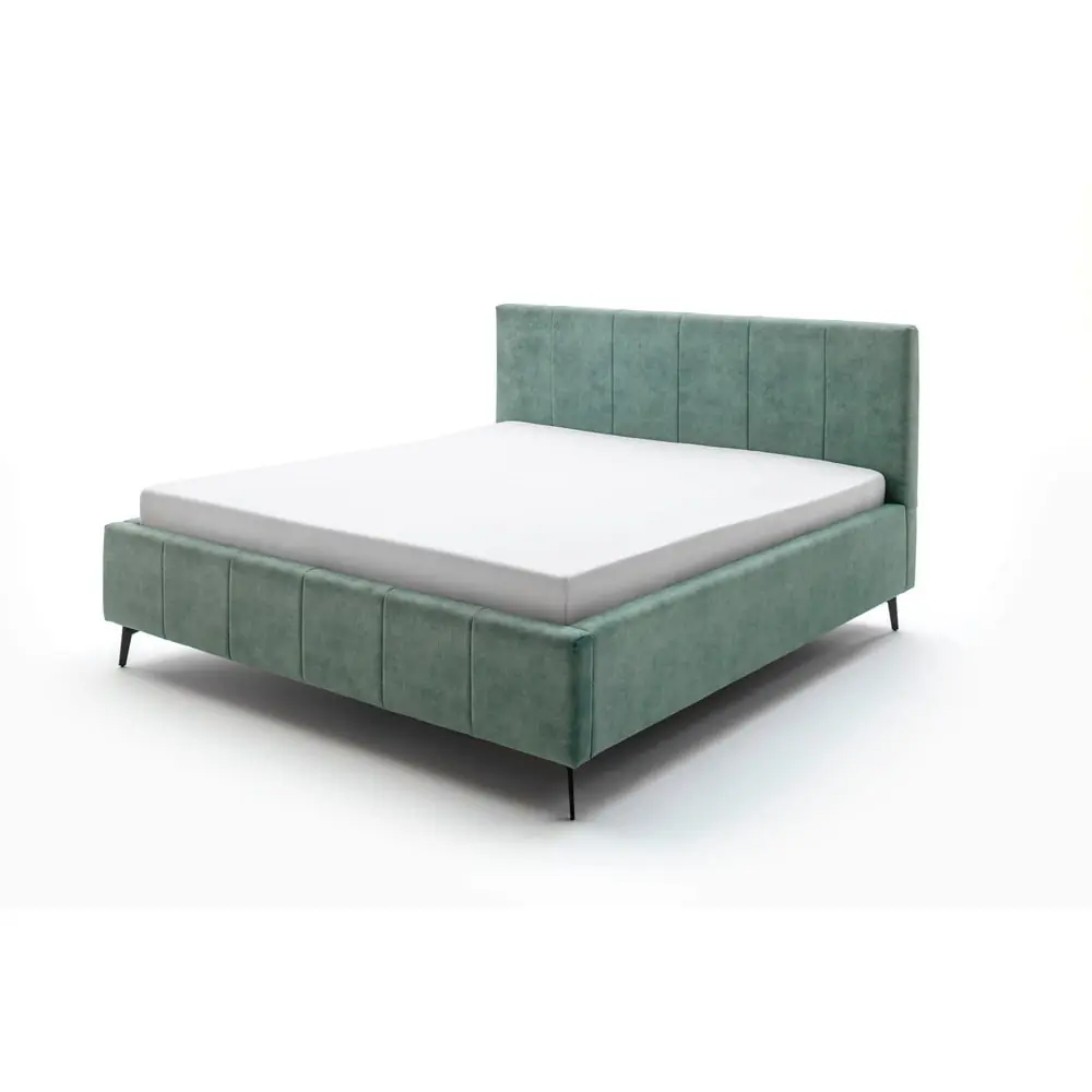 Pat matrimonial verde tapițat cu spațiu de depozitare cu somieră 160x200 cm Lizzano – Meise Möbel