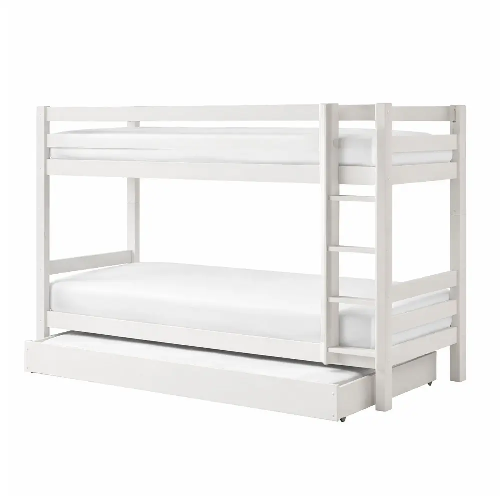 Pat pentru copii alb supraetajat/cu extensie suplimentară din lemn de pin cu spațiu de depozitare 90x200 cm PINO – Vipack