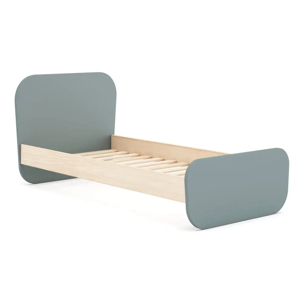 Pat pentru copii verde prăfuit cu aspect de lemn de pin cu somieră 90x190 cm Esteban – Marckeric