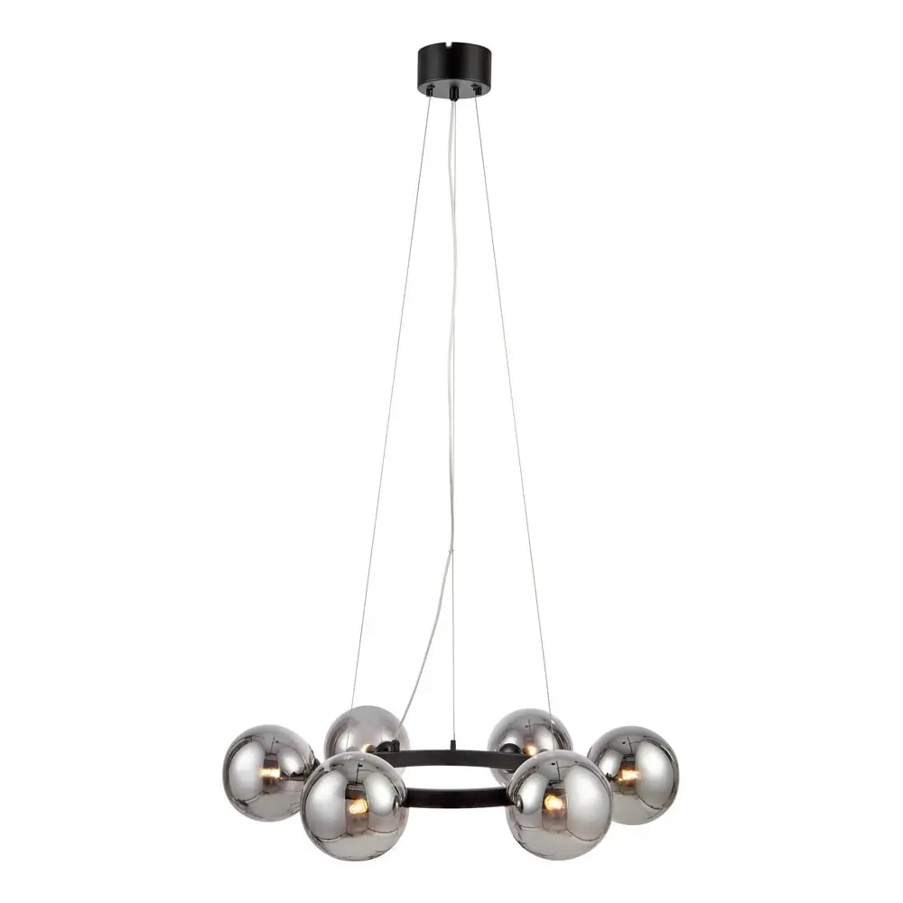 Lustră în formă de cerc cu 6 becuri Markslöjd Circle Smoke, negru