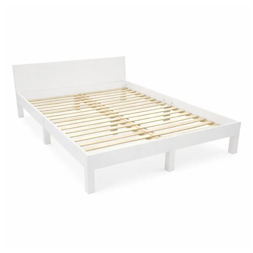 Pat matrimonial alb din lemn masiv de fag cu somieră 140x200 cm Dabi – Ragaba