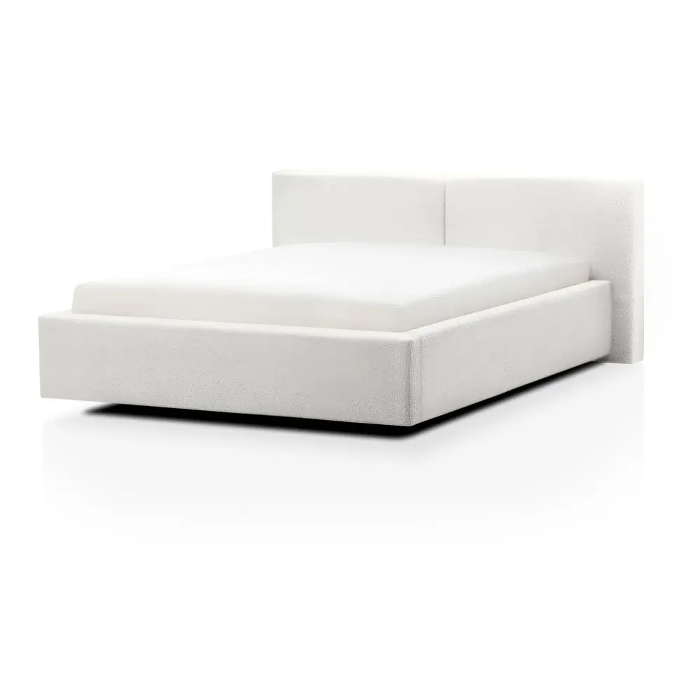 Pat matrimonial alb tapițat cu spațiu de depozitare cu somieră 140x200 cm Cube – Meise Möbel