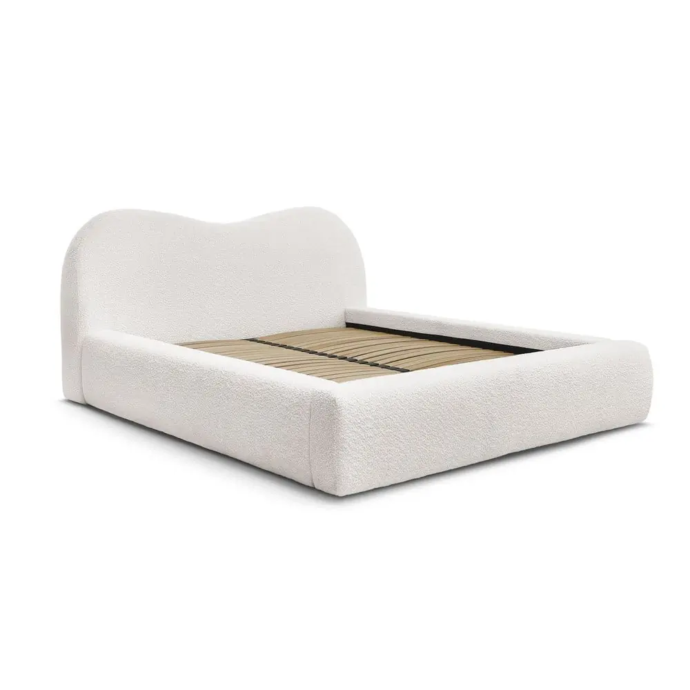 Pat matrimonial alb tapițat cu spațiu de depozitare cu somieră 160x200 cm Orlane – Bobochic Paris