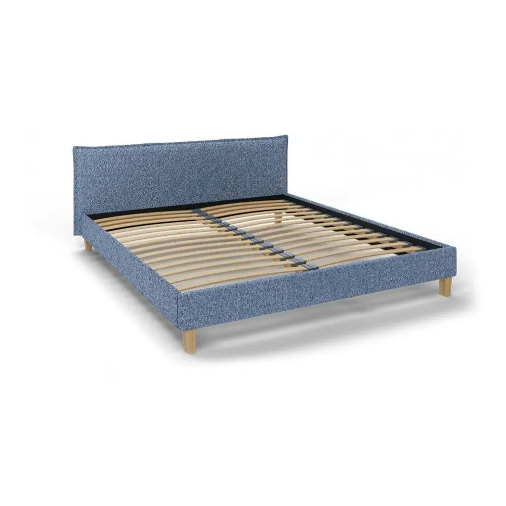 Pat matrimonial albastru cu tăblie și somieră 180x200 cm Tina – Ropez