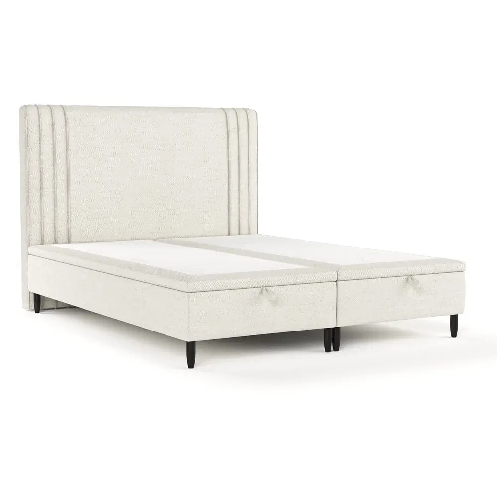 Pat matrimonial bej tapițat cu spațiu de depozitare 200x200 cm Musca – Maison de Rêve