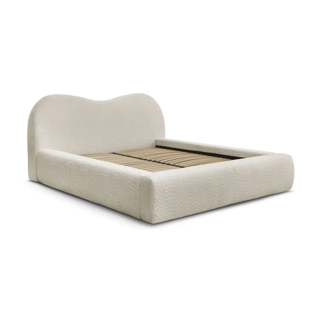 Pat matrimonial bej tapițat cu spațiu de depozitare cu somieră 180x200 cm Orlane – Bobochic Paris