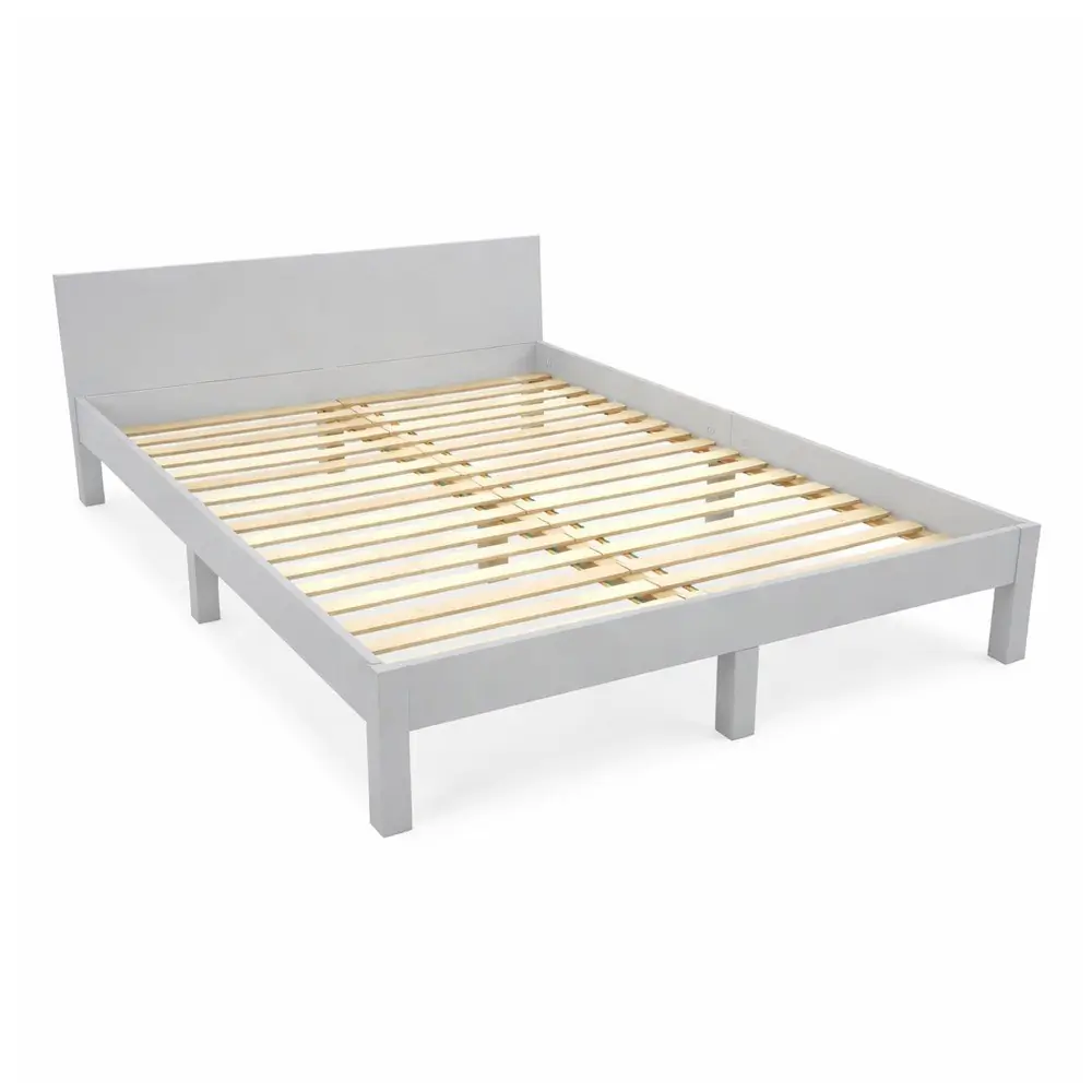Pat matrimonial gri deschis din lemn masiv de fag cu somieră 160x200 cm Dabi – Ragaba
