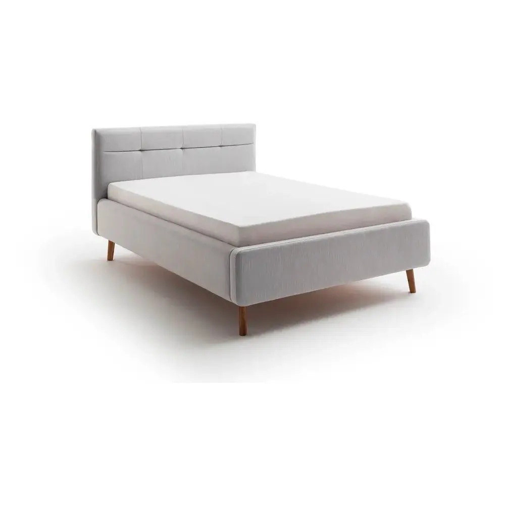 Pat matrimonial gri deschis tapițat cu spațiu de depozitare cu somieră 140x200 cm Lotte – Meise Möbel