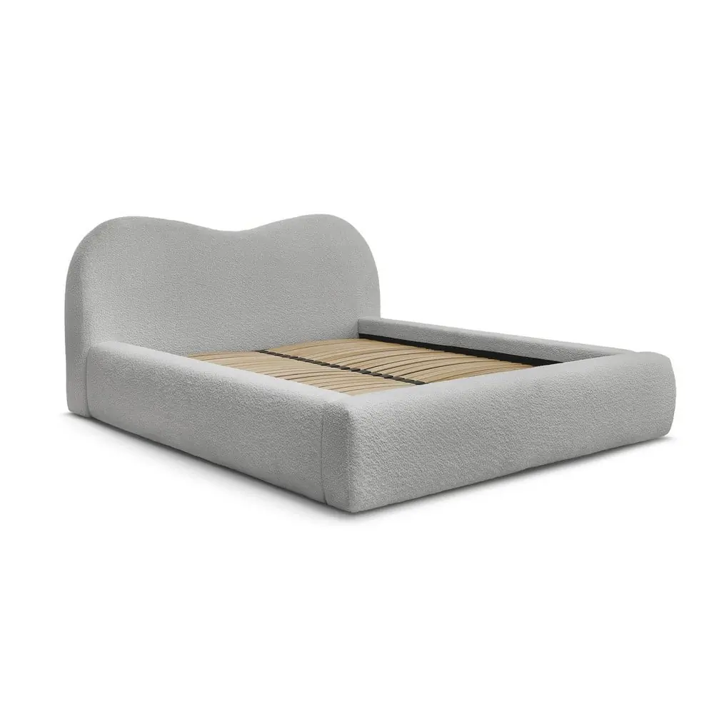 Pat matrimonial gri deschis tapițat cu spațiu de depozitare cu somieră 180x200 cm Orlane – Bobochic Paris