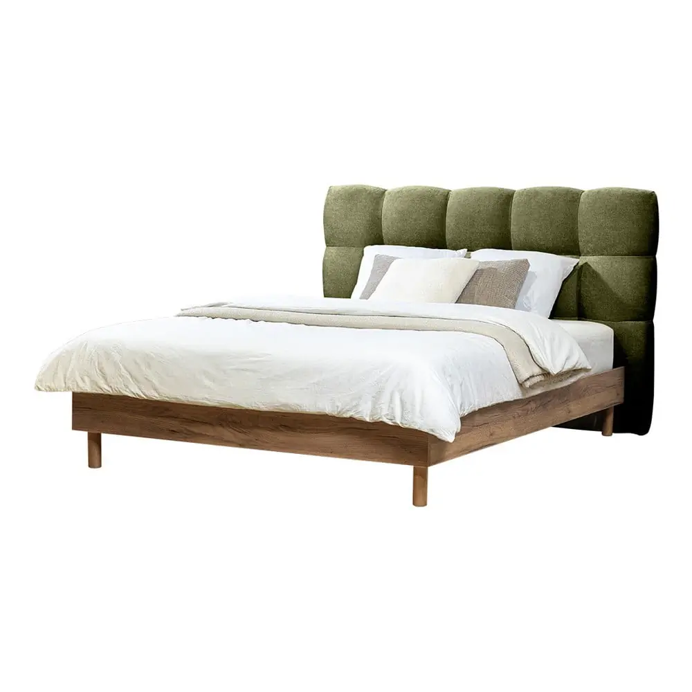 Pat matrimonial verde tapițat cu somieră 160x200 cm Kumo – Bobochic Paris