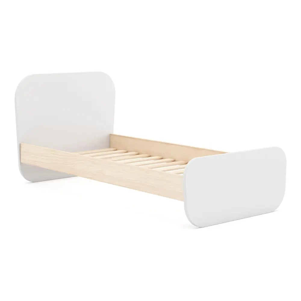 Pat pentru copii alb cu aspect de lemn de pin cu somieră 90x190 cm Esteban – Marckeric