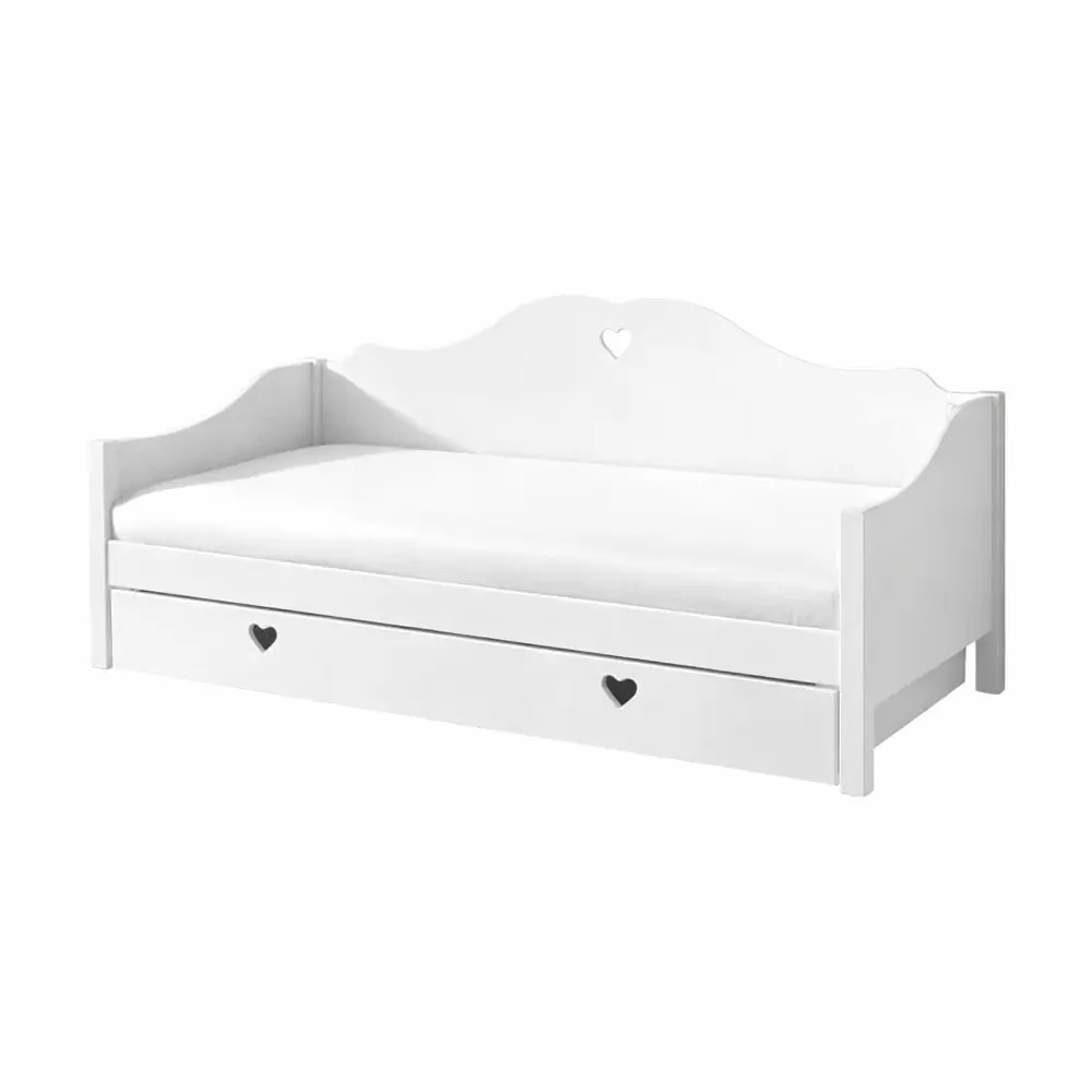 Pat pentru copii alb cu extensie suplimentară din lemn masiv de pin cu spațiu de depozitare 90x200 cm AMORI – Vipack