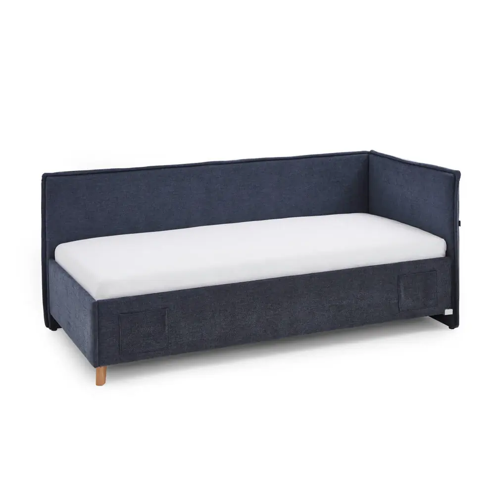 Pat pentru copii albastru închis pe colț tapițat fără somieră 90x200 cm Fun – Meise Möbel