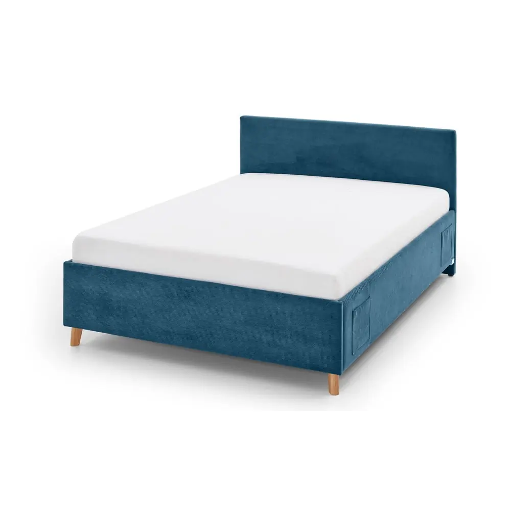 Pat pentru copii albastru tapițat cu spațiu de depozitare cu somieră 140x200 cm Cool – Meise Möbel