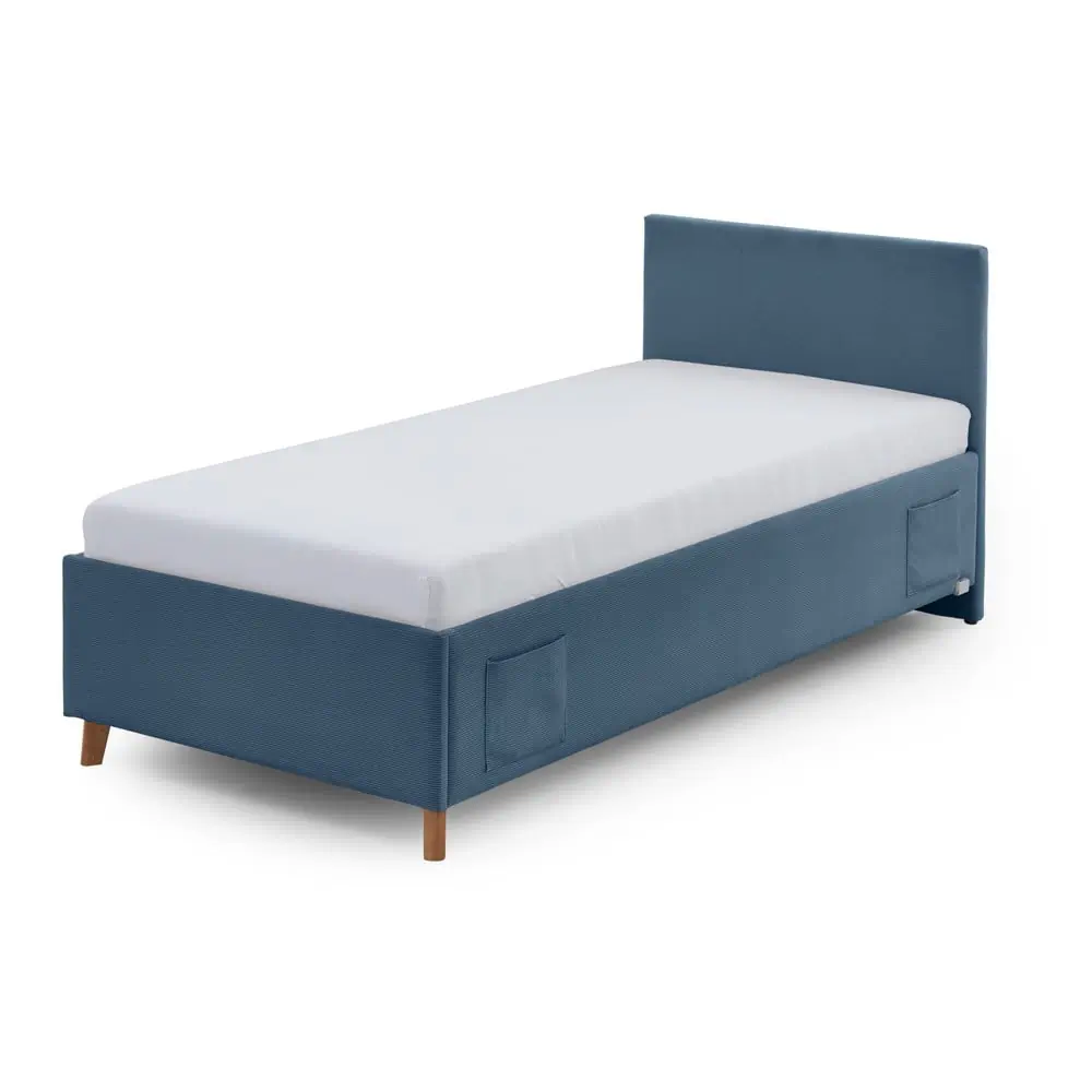 Pat pentru copii albastru tapițat cu spațiu de depozitare cu somieră 90x200 cm Cool – Meise Möbel