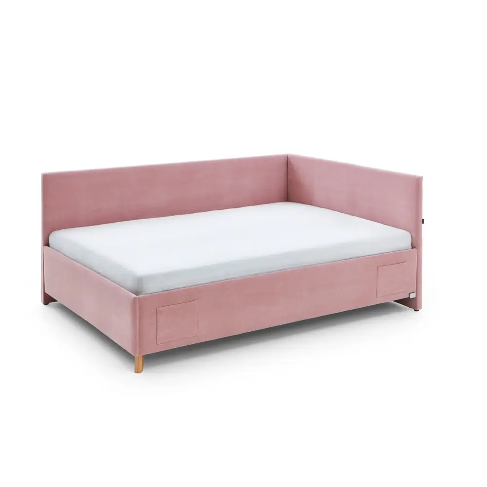 Pat pentru copii roz pe colț tapițat cu spațiu de depozitare cu somieră 120x200 cm Cool – Meise Möbel