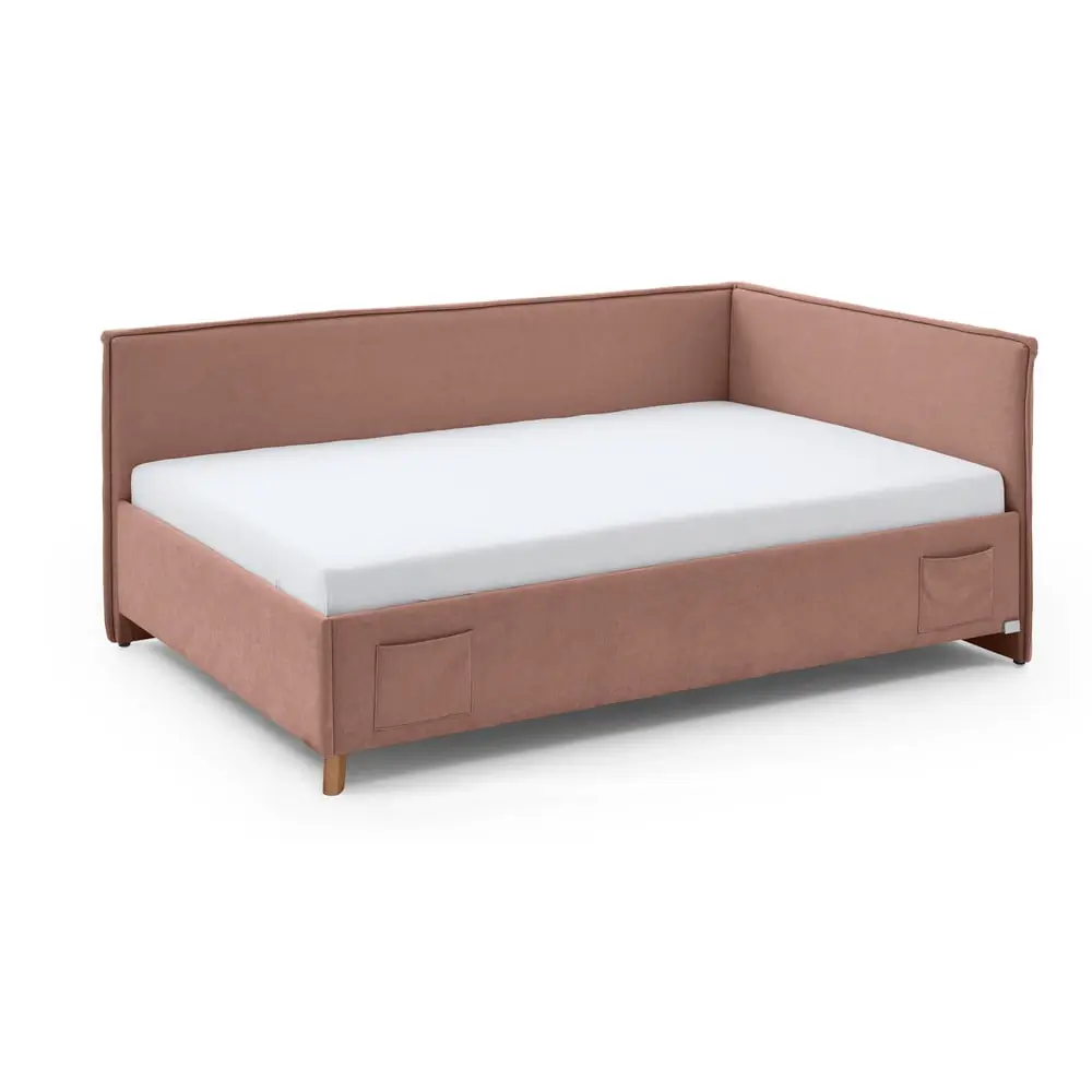 Pat pentru copii roz pe colț tapițat cu spațiu de depozitare cu somieră 140x200 cm Fun – Meise Möbel