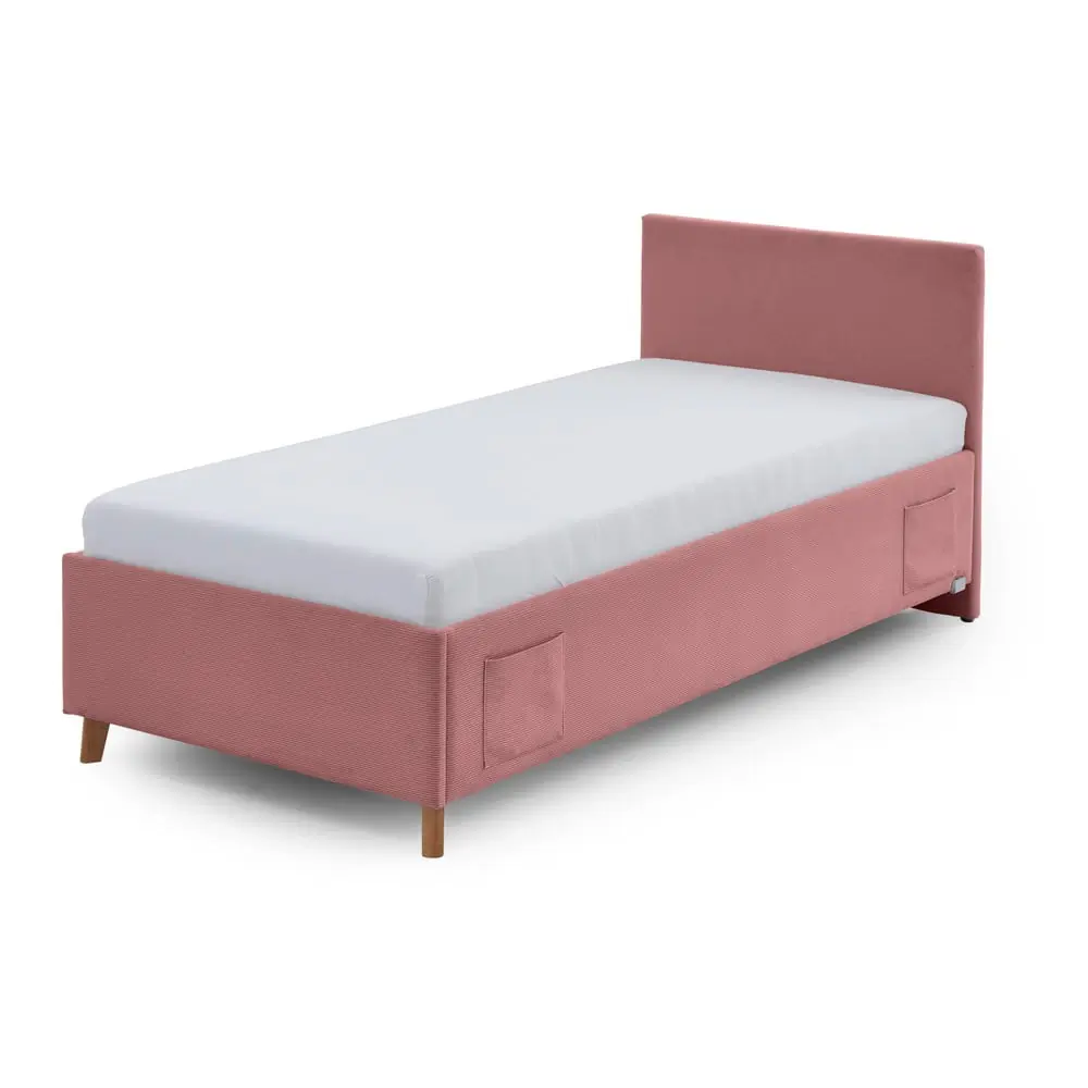 Pat pentru copii roz tapițat cu spațiu de depozitare cu somieră 90x200 cm Cool – Meise Möbel
