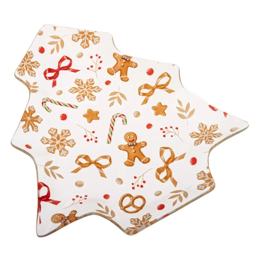 Farfurie albă pentru servire din sticlă cu model de Crăciun Gingerbread – Dakls