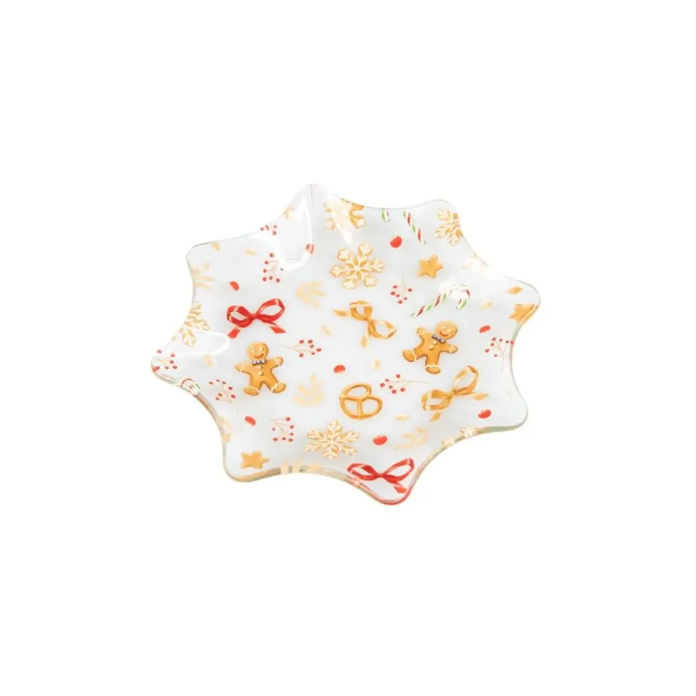 Farfurie albă pentru servire din sticlă ø 15 cm cu model de Crăciun Gingerbread – Dakls