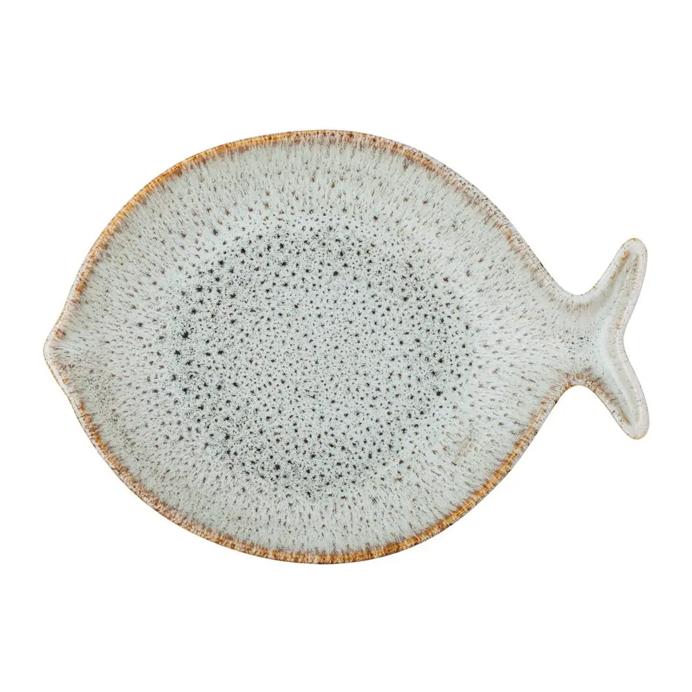 Farfurie albastră/bej pentru servire din gresie Fleur – Bloomingville