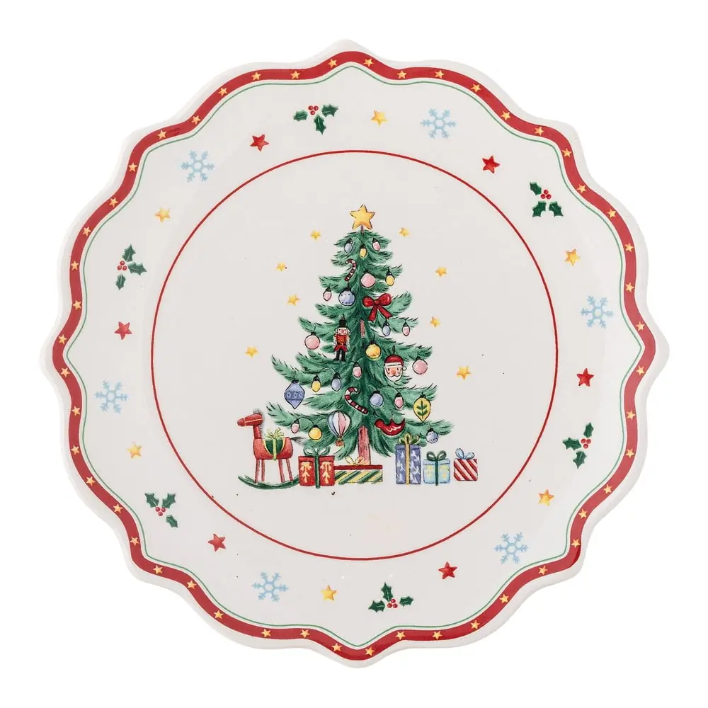 Farfurie roșie-crem pentru servire din ceramică ø 17 cm, cu model de Crăciun Naive – Bloomingville