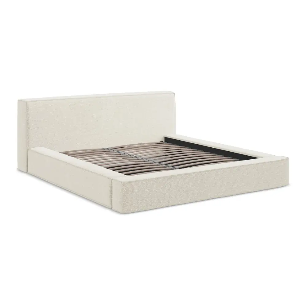 Pat dublu tapițat crem cu spațiu de depozitare cu grilă 160x200 cm Noho - Makamii