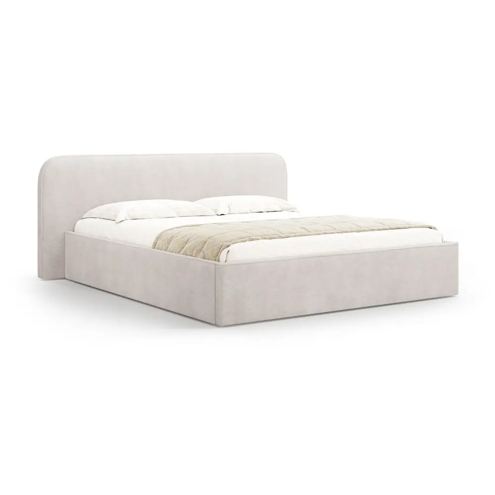 Pat matrimonial alb tapițat cu spațiu de depozitare cu somieră 200x200 cm Elizabeth – Micadoni