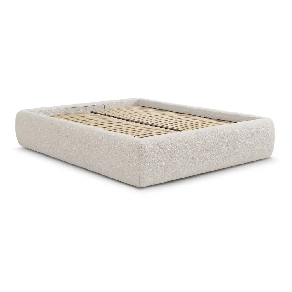 Pat matrimonial alb tapițat cu spațiu de depozitare/fără tăblie cu somieră 160x200 cm Inera – Bobochic Paris