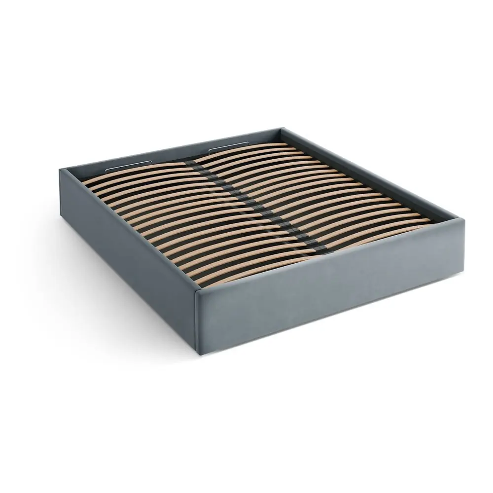 Pat matrimonial albastru deschis tapițat cu spațiu de depozitare/fără tăblie cu somieră 140x200 cm Susan – Micadoni